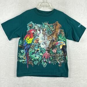VTG 90s Rainforest Shirt Mens L Green Bronx Zoo Single Stitch Classic Nature